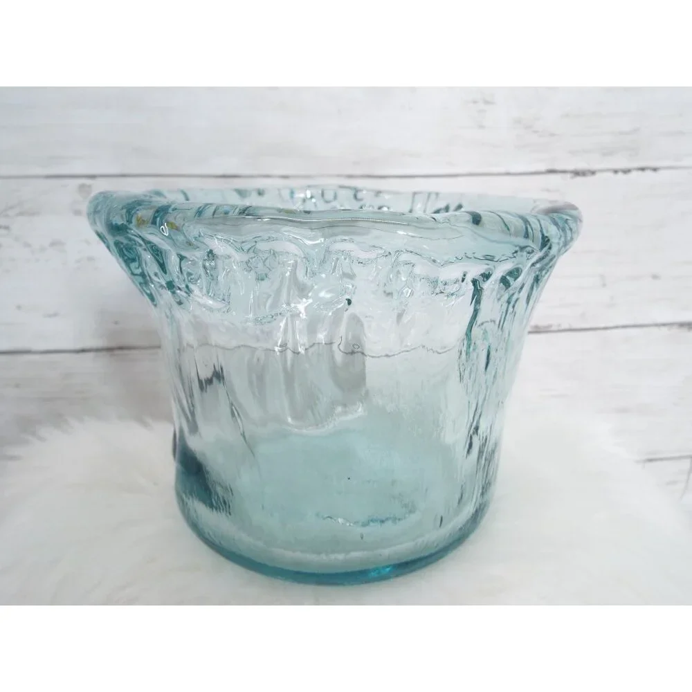 Recycled Art Glass Blue-Green Bowl Vase